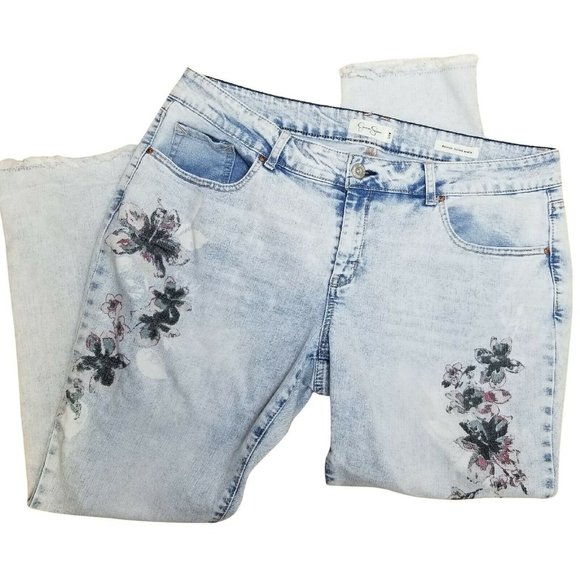 Jessica Simpson Denim - Jessica Simpson 18W (16w) Forever Rolled Ankle Blue Jeans Stretch Floral Print